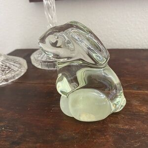 Vintage Crystal Glass Bunny Rabbit Paperweight Figurine Heavy Glass Rabbit